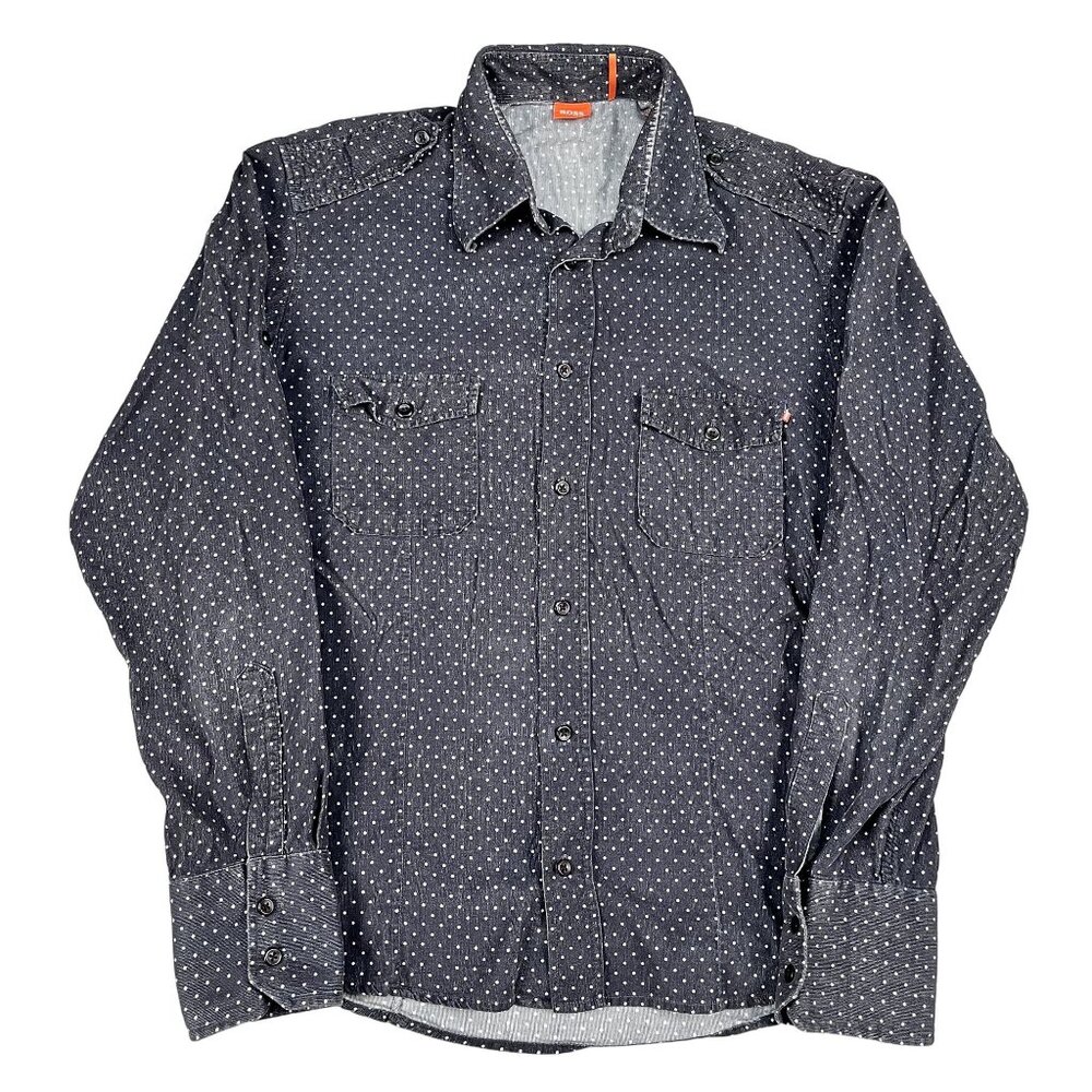 Boss Hugo Boss Womens Blue & White Polka Dot‎ Button Down Cotton Shirt Medium